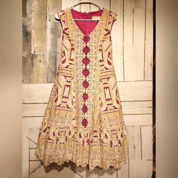 Moulinette Soeurs Raspberry lace cut out dress. - Picture 2 of 14